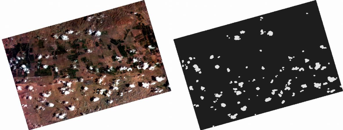 Dragonette-1 imagery product (left) and usable data cloud mask raster (right)